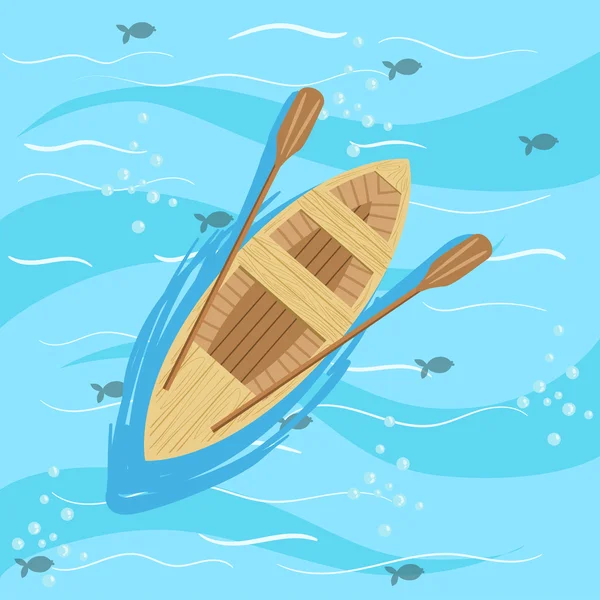 Holzboot mit blauem Meerwasser auf dem Hintergrund — Stockvektor