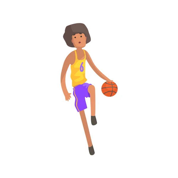 Basketbalspeler running met bal actie sticker — Stockvector