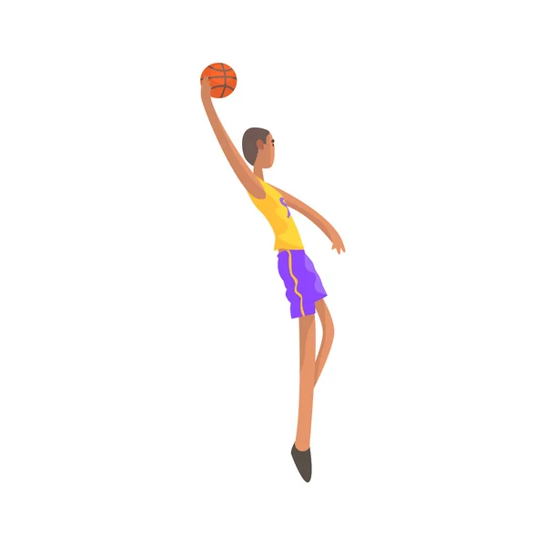 Zeer hoge basketbalspeler actie sticker — Stockvector