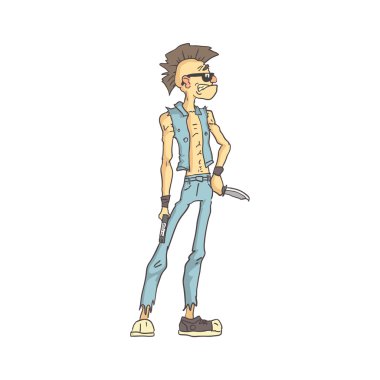 Punk Tehlikeli Ceza Comics Stil İllüstrasyon Özetlenen