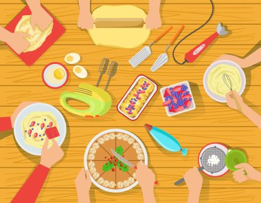 Tatlı pasta birlikte görünüm yukarıdan yemek insanlar