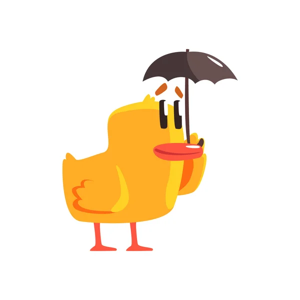 Duckling With Umbrella Cute Character Sticker — Stock Vector