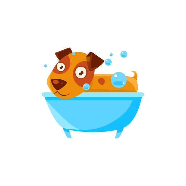 小狗在浴缸中泡泡浴 — 图库矢量图片