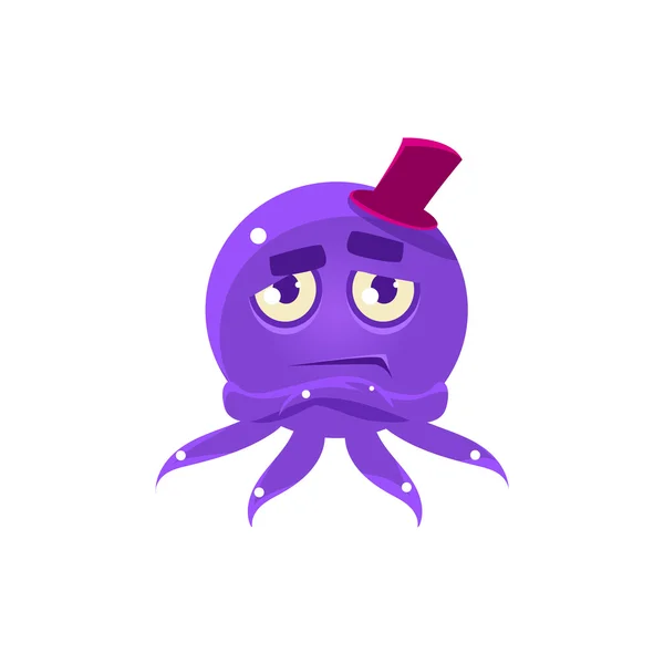 Octopus drôle snob dans le chapeau supérieur Emoji — Image vectorielle