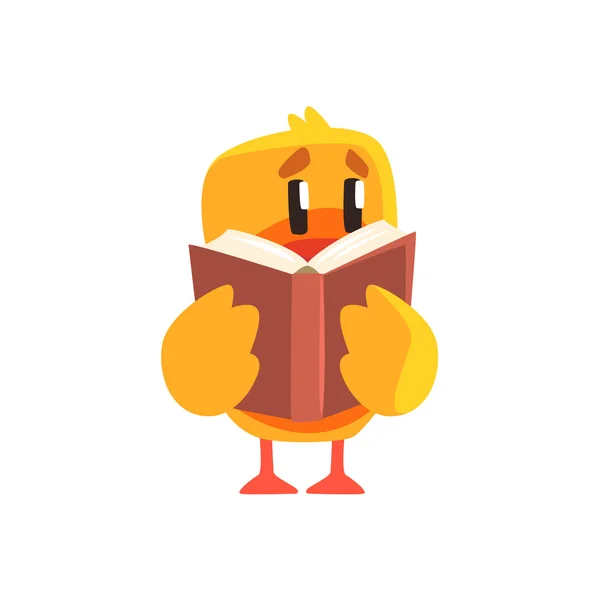 Eendje lezen van een boek schattig karakter sticker — Stockvector