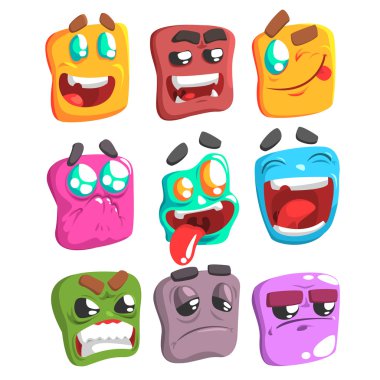 Kare yüz renkli Emoji Set