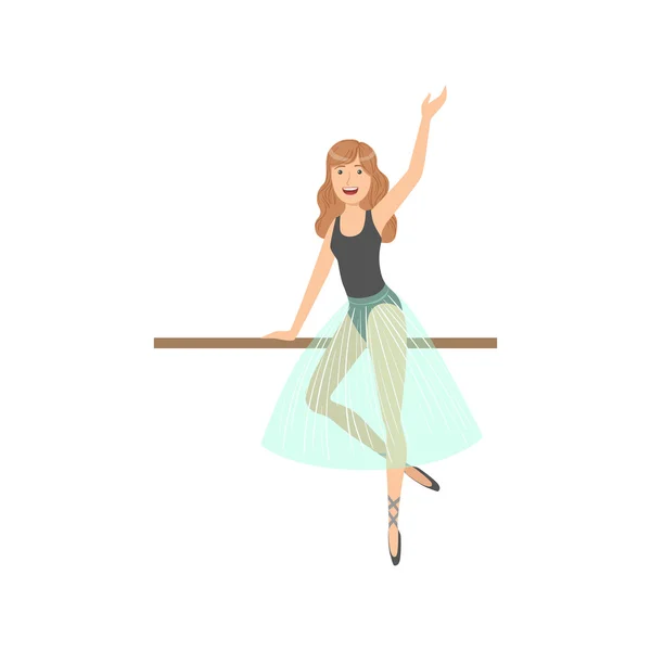 Girl With Loose Hair In Ballet Dance Class Exercising  The Pole — Stock Vector