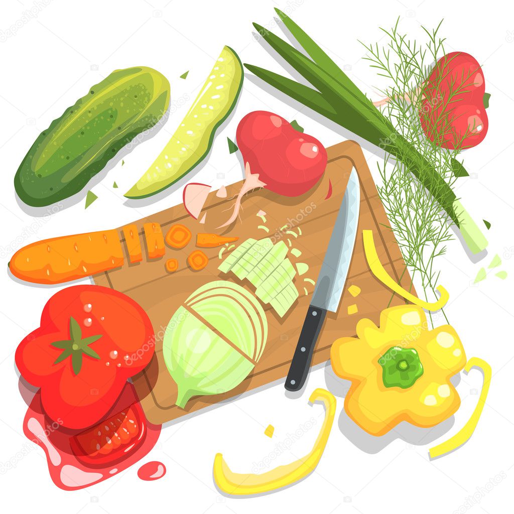 Cutting Vegetables Illustration, With Board And Fresh Crops Stock Vector Image by ©TopVectors