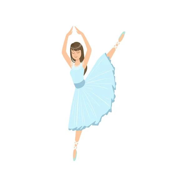 Balleria en vestido azul haciendo pierna oscilación realización — Archivo Imágenes Vectoriales