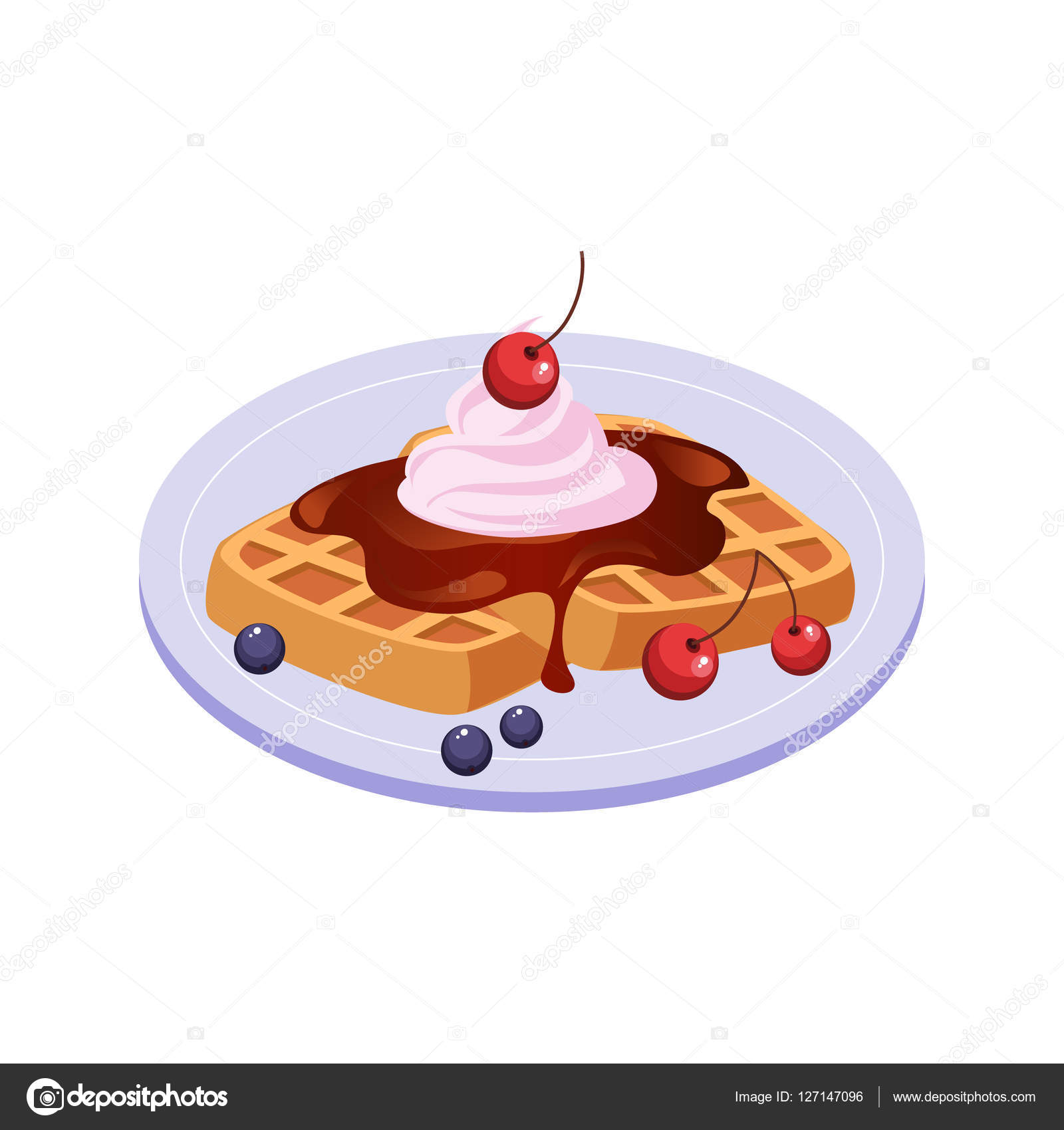 Sweet Waffle Breakfast Food Element Isolated Icon Stock Vector Image By C Topvectors