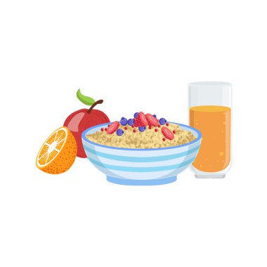 Müsli, meyve ve portakal suyu kahvaltı yemek Set iç