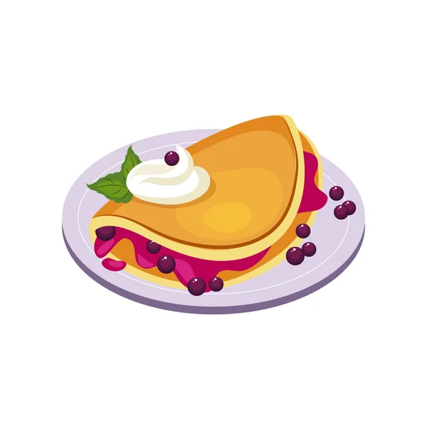 Crêpe aux myrtilles Petit déjeuner Élément alimentaire Icône isolée — Image vectorielle