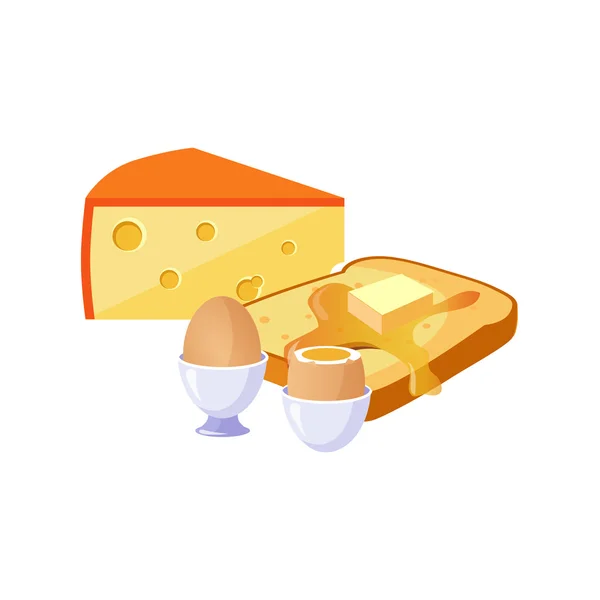 Toast, Cheese And Egg Breakfast Food Elements Isolated Icon — Stock vektor