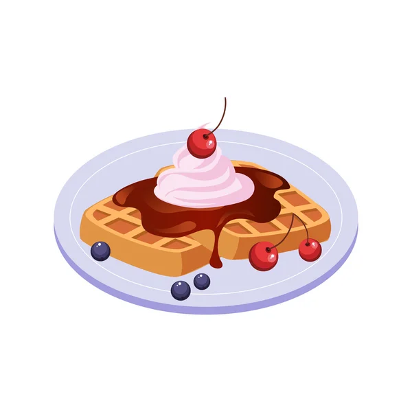 Sweet Waffle Breakfast Food Element Isolated Icon — ストックベクタ