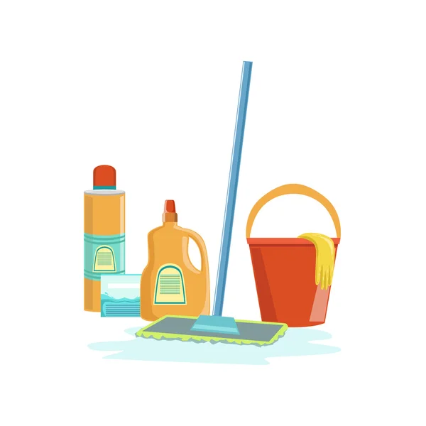 Floor Washing Household Equipment Set — ストックベクタ