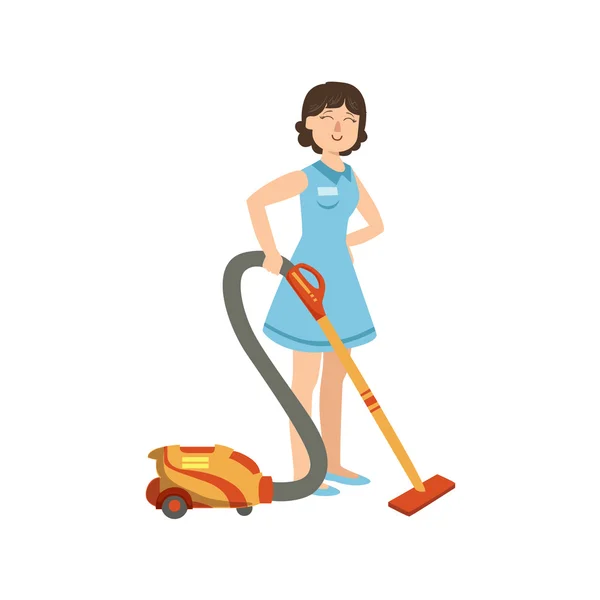 Hotel Professional Maid Cleaning The Floor With Hoover Illustration — ストックベクタ