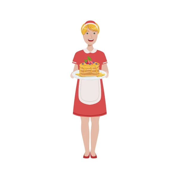 Hôtel Professional Maid servant le petit déjeuner Illustration — Image vectorielle