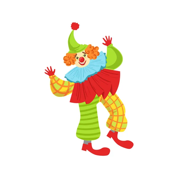 Colorful Friendly Clown In Ruffle To Classic Outfit — Stock Vector