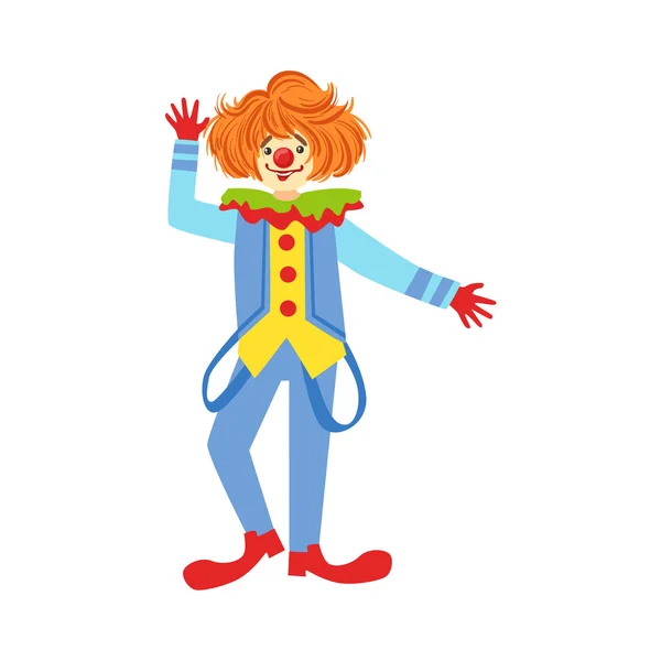 Colorful Friendly Clown With Suspenders In Classic Outfit — Stock Vector