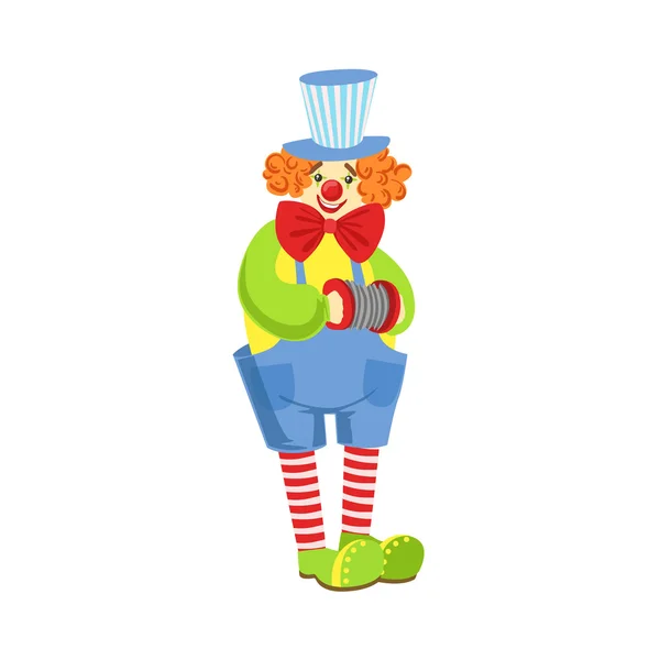 Kolorowe przyjacielski Clown z miniaturowe akordeon w klasycznym stroju — Wektor stockowy