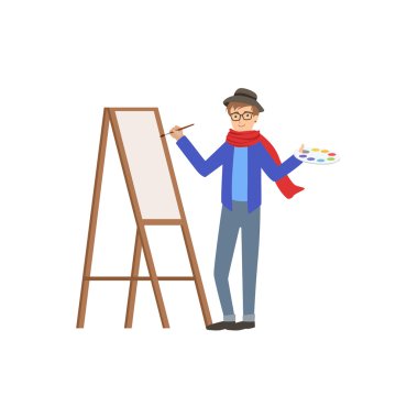 Adam ressam atkı ve şapka, yaratıcı kişi illüstrasyon