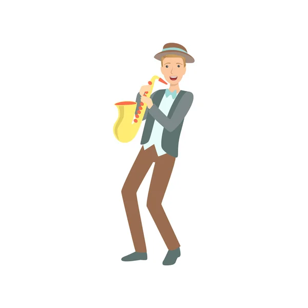萨克斯管吹奏者，创造性的人图 — 图库矢量图片