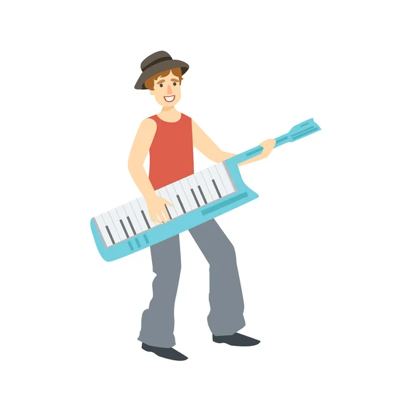 Guy Playing Musical Keyboard, Creative Person Illustration — Stock Vector