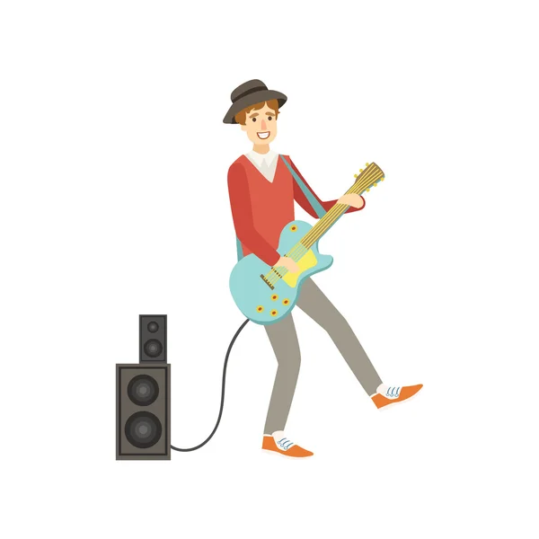 Guy tocando la guitarra electro, ilustración creativa de la persona — Archivo Imágenes Vectoriales