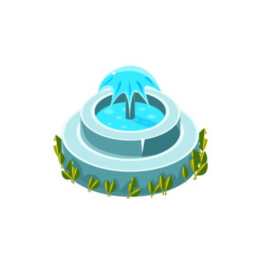 Classy Round Fountain Isometric Garden Landscaping Element