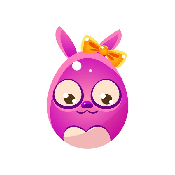 Conejo de Pascua en forma de huevo púrpura con arco — Vector de stock