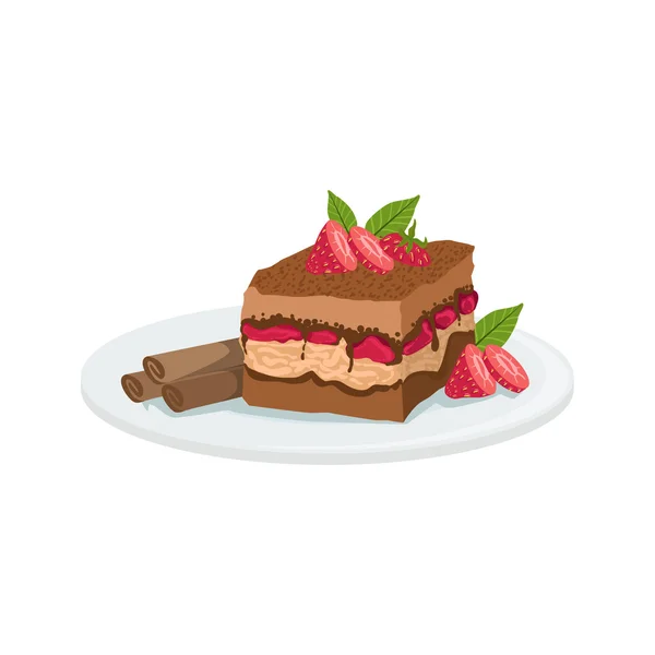 Tiramisu Cocina Europea Menú de Alimentos Ítem Ilustración detallada — Vector de stock