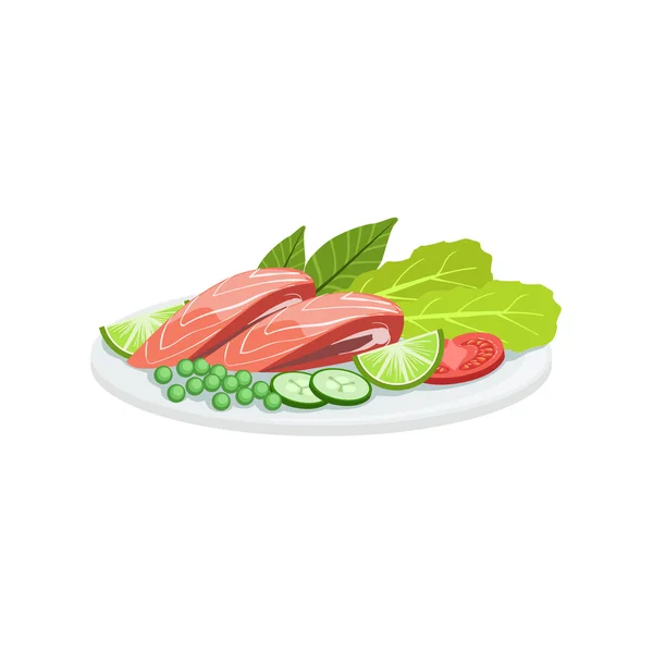 Salmón Cocina Europea Menú de Alimentos Ítem Ilustración detallada — Vector de stock