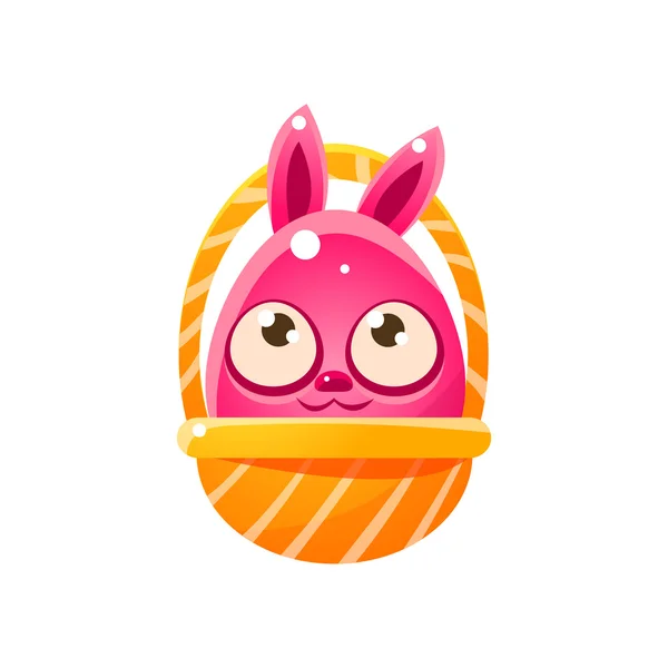 Pink Egg Shaped Easter Bunny In Basket — Stock Vector