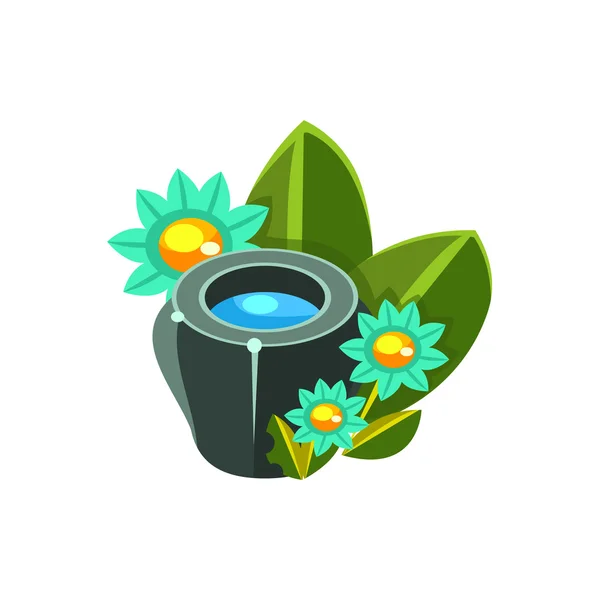 Small Water Bowl And Flowers Isometric Garden Landscaping Element