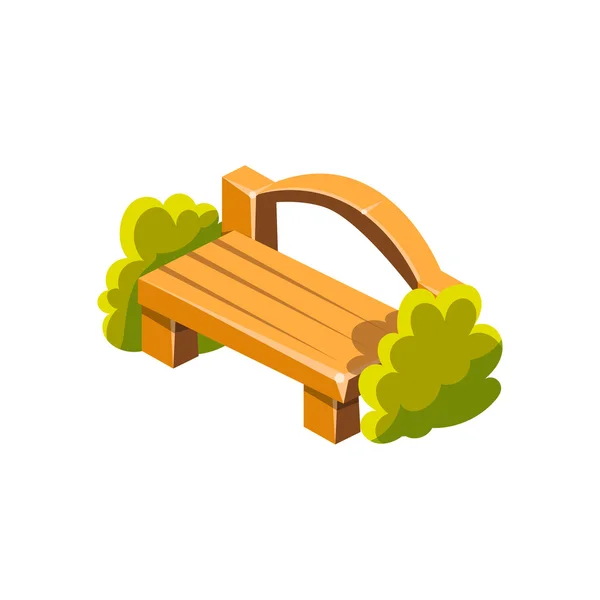 Banco de madeira com elemento de paisagismo de jardim isométrico traseiro —  Vetores de Stock
