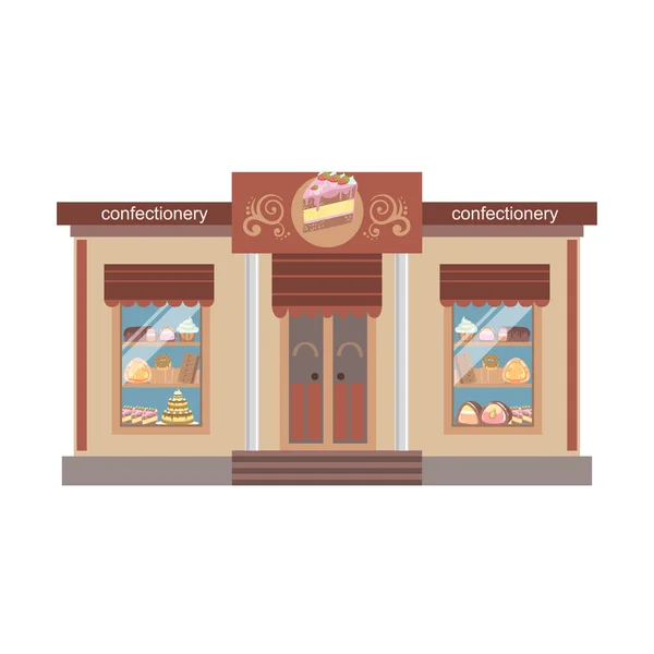 Projekt elewacji budynek handlowy sklep Sklepy ze słodyczami — Wektor stockowy