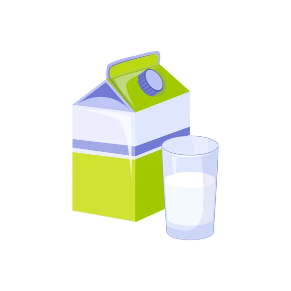 Caixa e vidro do leite, ícone isolado do produto baseado — Vetor de Stock