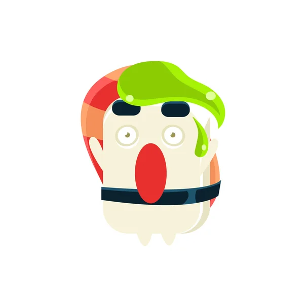 Personagem engraçado do sushi de Maki com gota de Wasabi na cabeça — Vetor de Stock