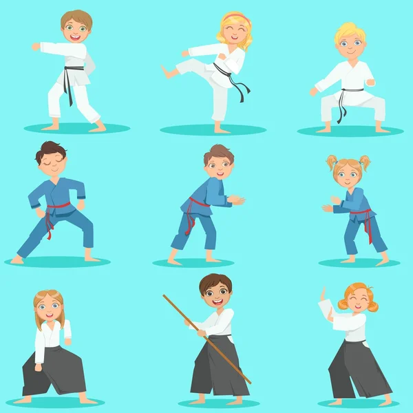 Barnen på Martial Arts utbildning — Stock vektor