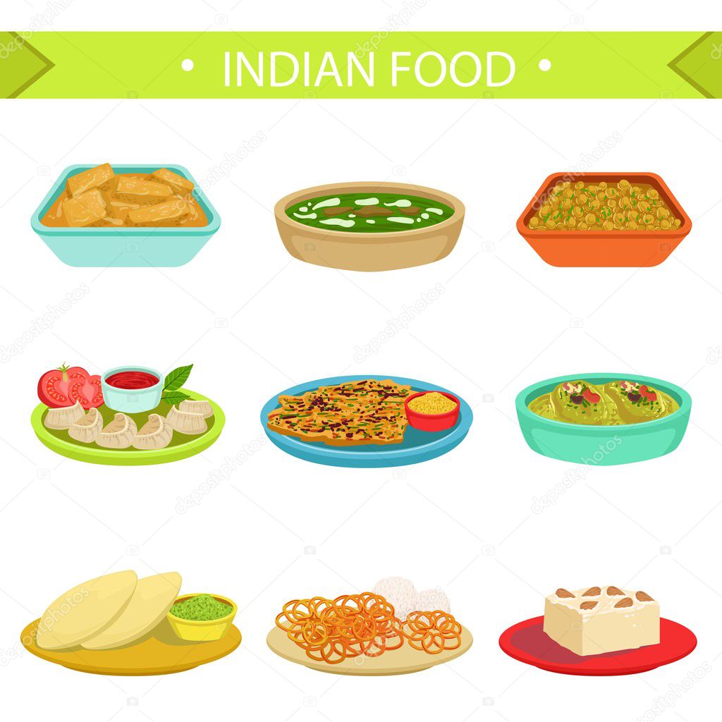 Indian Food Famous Dishes Illustration Set