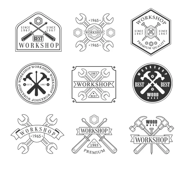 Trä Workshop emblem logotyp set — Stock vektor