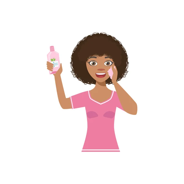 Woman Using Cleaning Lotion — Stock Vector