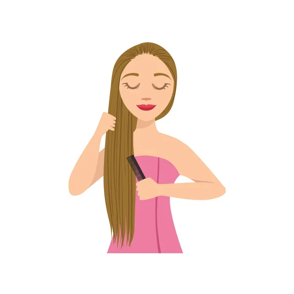 Woman Brushing Hair — Stock Vector