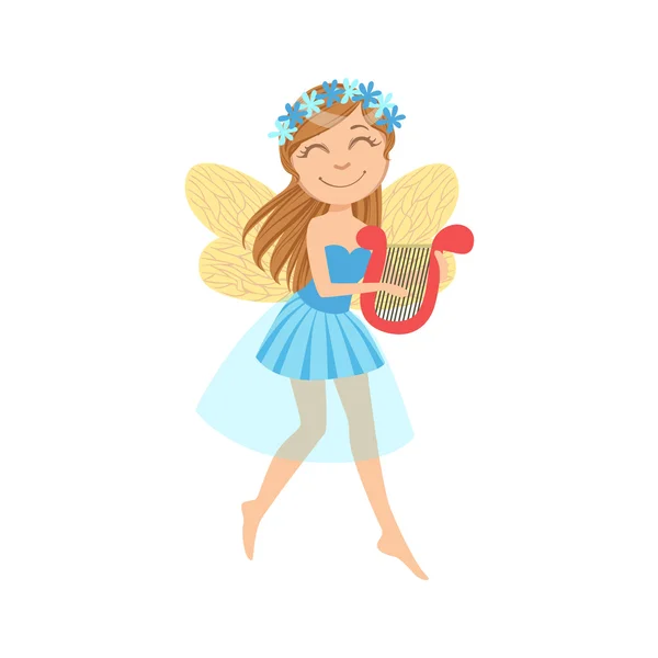 Cute Fairy With Lira Girly Cartoon Character — Stock Vector