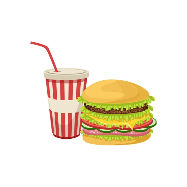 Burger Combo Street Food Menu Item Realistic Detailed Illustration — Διανυσματικό Αρχείο