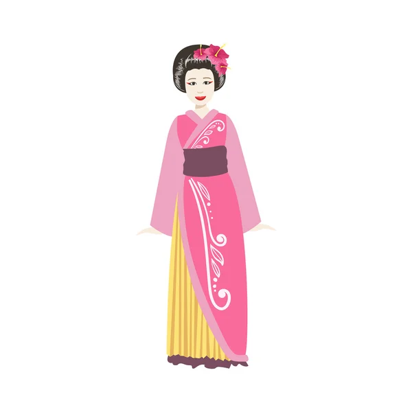 Japanese Geisha In Pink Kimono — Stock Vector