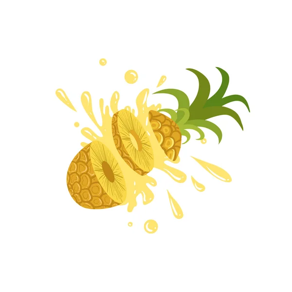 Pineapple Cut In The Air Splashing The Juice — ストックベクタ