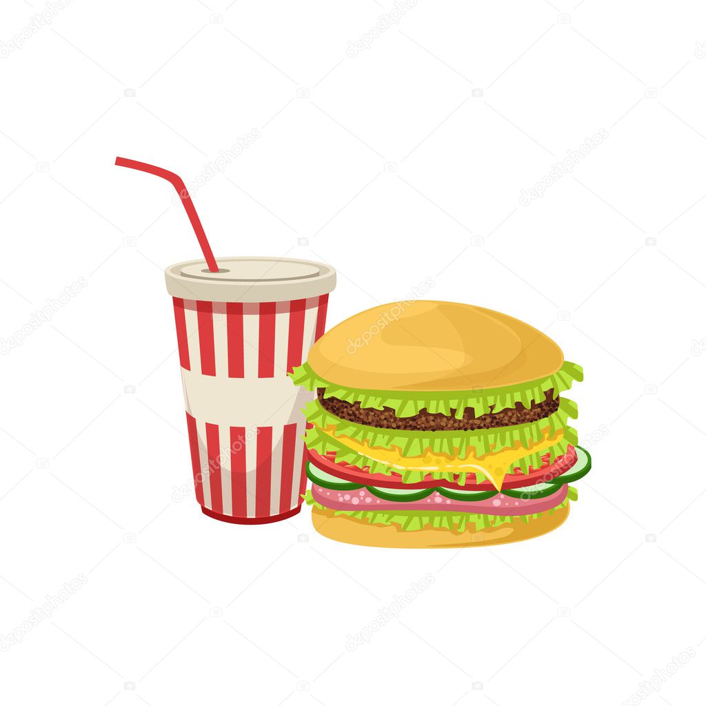 Burger Combo Street Food Menu Item Realistic Detailed Illustration