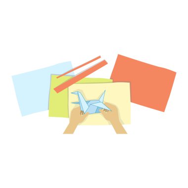 Origami illüstrasyon sadece elle yukarıdan görünür yapmak çocuk