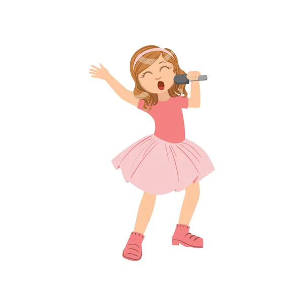 Girl In Pink Outfit Singing In Karaoke — Stockový vektor